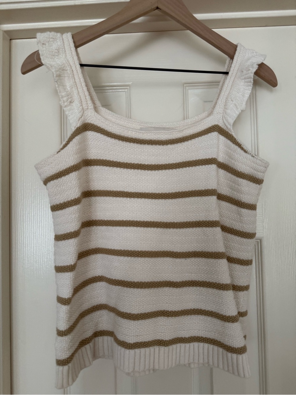 Loft Cream Striped Knit Tank Top - Casual Summer Layer